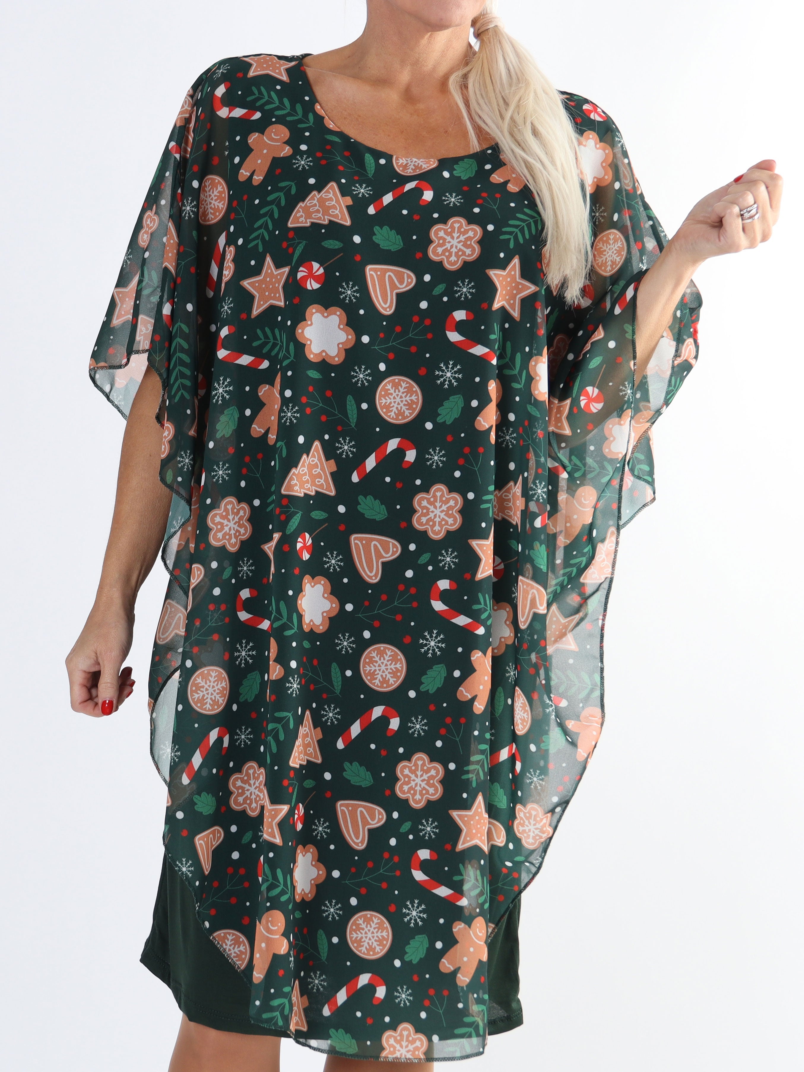 Kenya Christmas - Tunikaklänning i plus size med chiffonglager med julmotiv